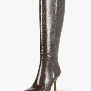 NWT-Brown Croc-Embossed Knee-High Boots. Size 7.5
